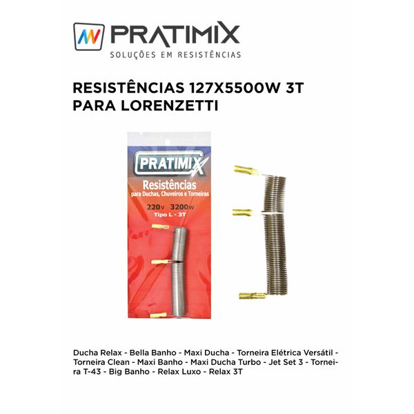 RESISTÊNCIA 127X5500W 3 TEMPERATURAS PARA LORENZETTI PRATIMIX