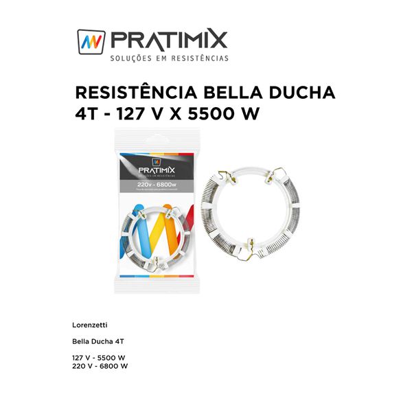 RESISTÊNCIA 127X5500W 4 TEMPERATURAS PARA BELLA DUCHA COM SUPORTE PRATIMIX