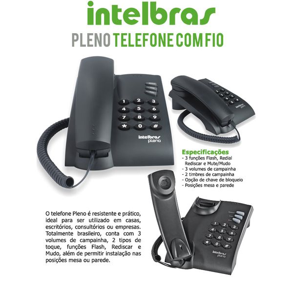 TELEFONE COM FIO PLENO PRETO