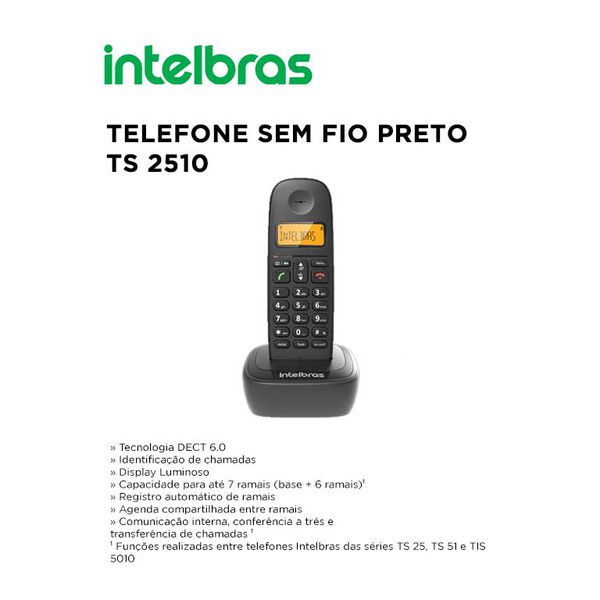 TELEFONE SEM FIO TS2510 PRETO