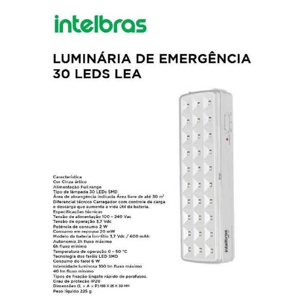 LUMINÁRIA DE EMERGÊNCIA LEA 30 INTELBRAS