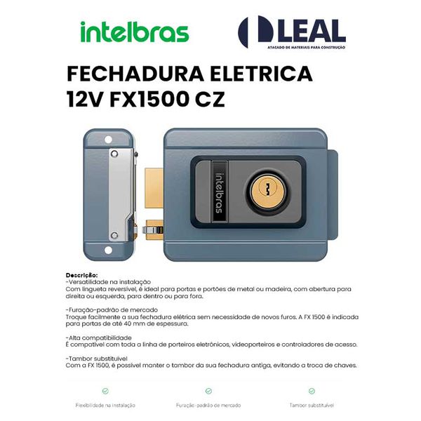 FECHADURA ELÉTRICA 12V FX1500 CZ INTELBRAS