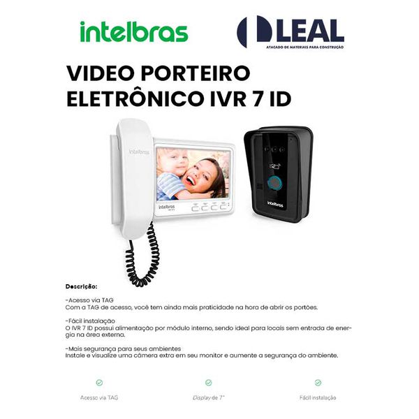 VÍDEO PORTEIRO ELETRÔNICO IVR 7 ID INTELBRAS