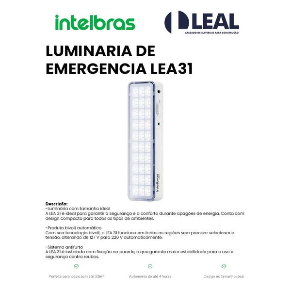 LUMINARIA DE EMERGENCIA LEA31 INTELBRAS