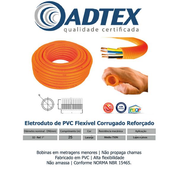 ELETRODUTO CORRUGADO LARANJA REFORÇADO 32MMX25M ADTEX