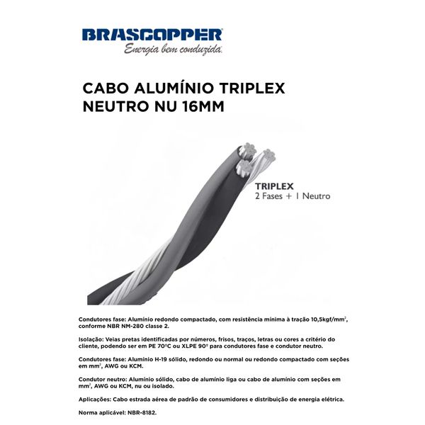 CABO ALUMINIO TRIPLEX PRETO/CINZA + NEUTRO NU 16MM