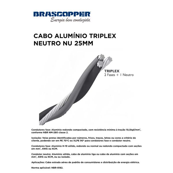 CABO ALUMINIO TRIPLEX PRETO/CINZA+NEUTRO NU 25MM