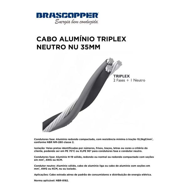 CABO ALUMINIO TRIPLEX PRETO/CINZA+NEUTRO NU 35MM