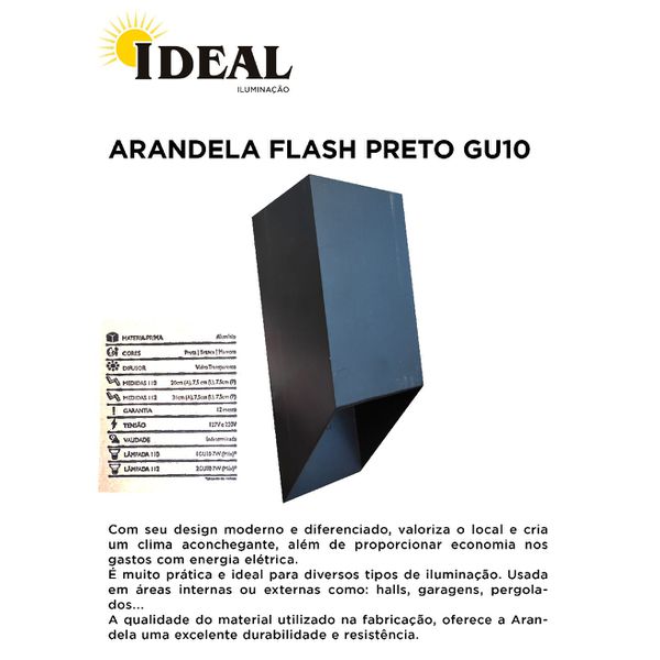 ARANDELA FLASH 1 GU10 PRETO IDEAL
