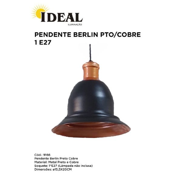PENDENTE BERLIN PRETO/COBRE 1 E27 IDEAL