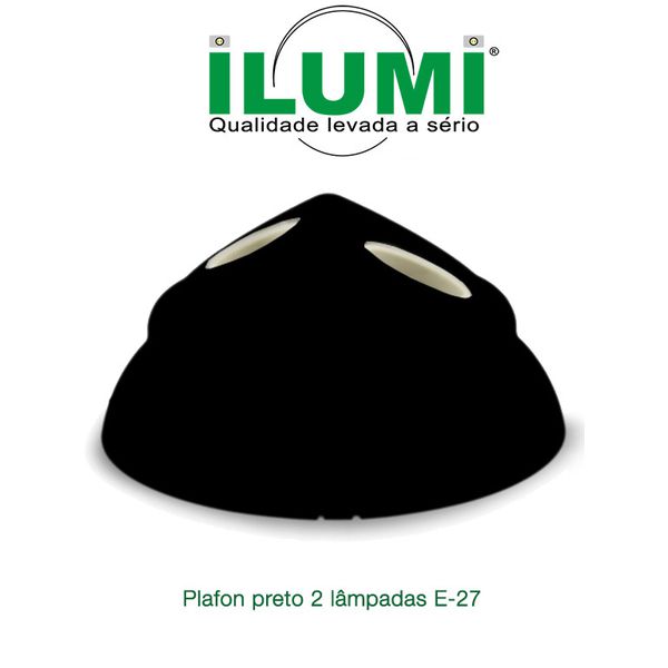 PLAFON PRETO 2 LAMP C/ SOQ. PORC E-27 ILUMI