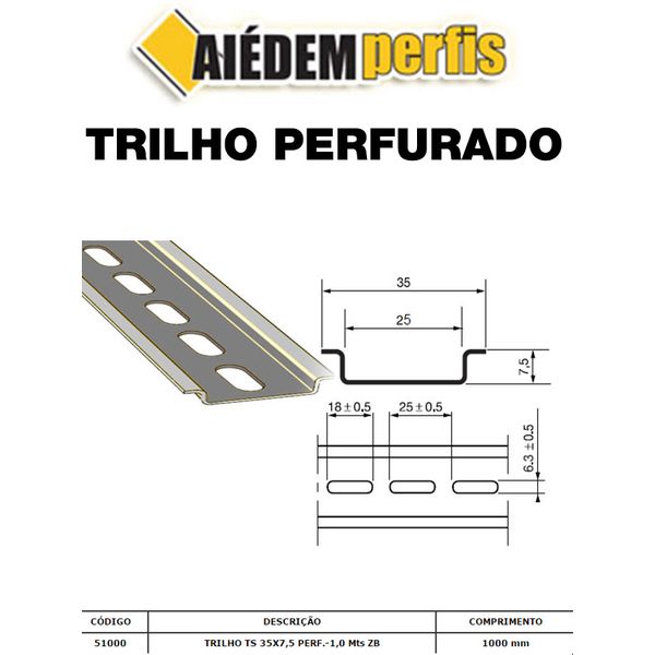 TRILHO PERFURADO PARA DISJUNTOR DIN 1M AIEDEN