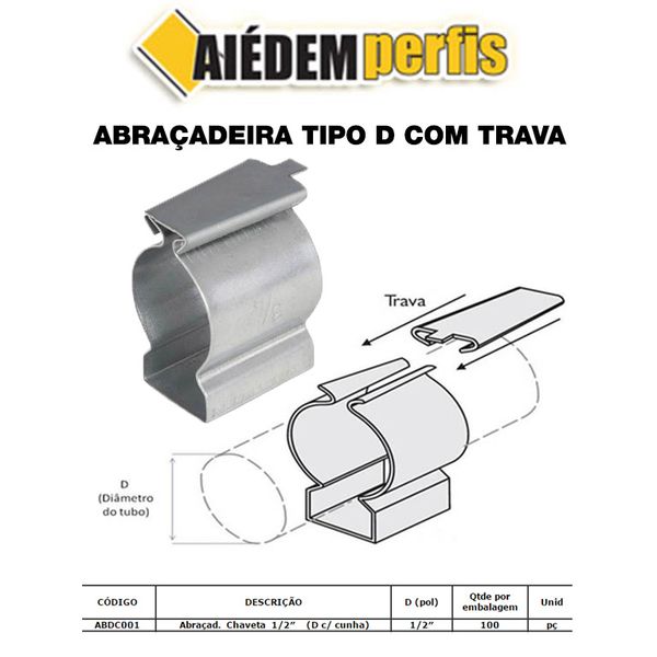 ABRAÇADEIRA TIPO D COM CUNHA 1/2 PACOTE 100 AIEDEM