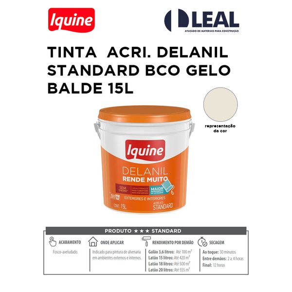 TINTA ACRÍLICA DELANIL RENDE MUITO STANDARD BRANCO GELO BALDE 15L IQUINE