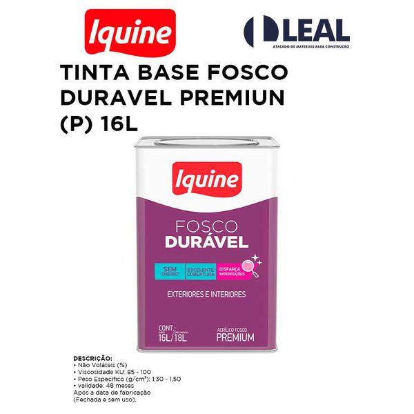 TINTA BASE FOSCO DURAVEL PREMIUM (P) 16L