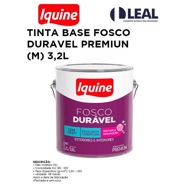 TINTA BASE FOSCO DURAVEL PREMIUM (M) 3,2L