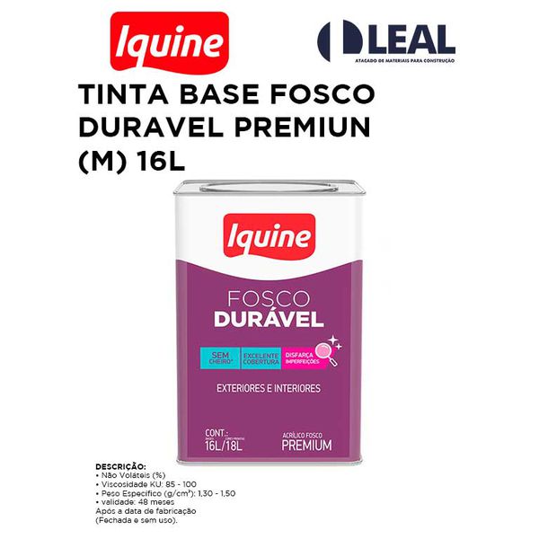TINTA BASE FOSCO DURAVEL PREMIUM (M) 16L