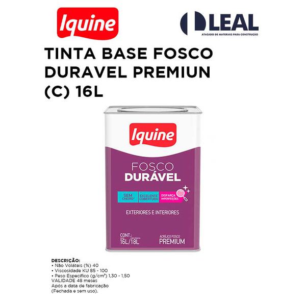 TINTA BASE FOSCO DURAVEL PREMIUM (C) 16L