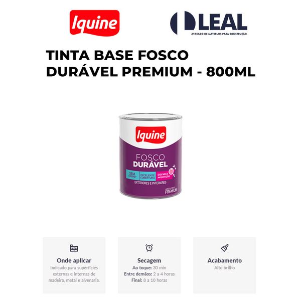 TINTA BASE FOSCO DURAVEL PREMIUM - 800ML