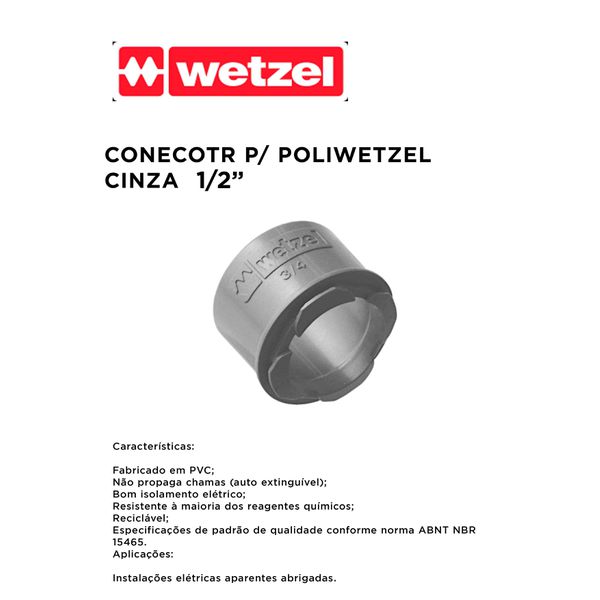 CONECTOR PARA POLIWETZEL PVC CINZA 1/2"