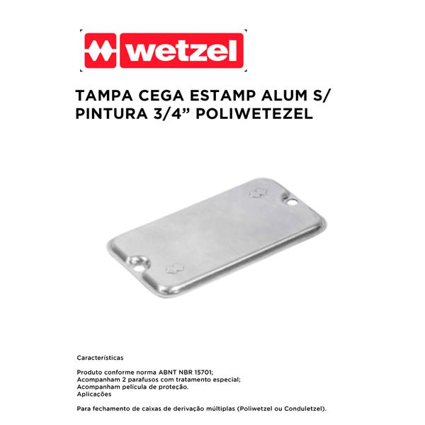 TAMPA CEGA ESTAMPADA ALUMÍNIO SEM PINTURA 3/4 POLIWETZEL