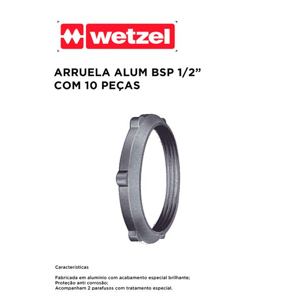 ARRUELA ALUMÍNIO BSP 1/2 COM 10 PEÇAS WETZEL