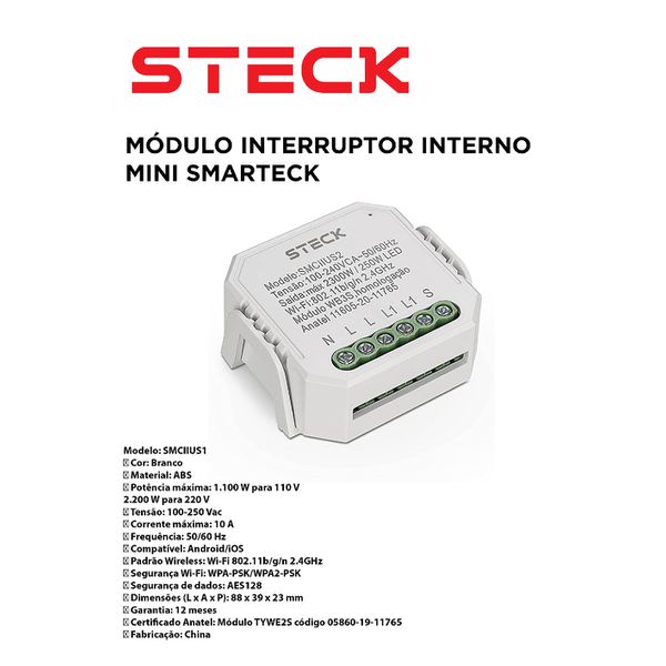 MÓDULO DE INTERRUPTOR INTERNO MINI SMARTECK