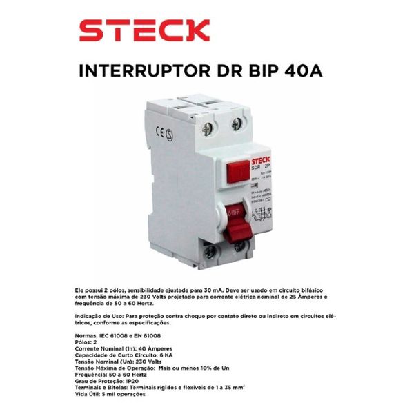 INTERRUPTOR DR BIP 40A STECK