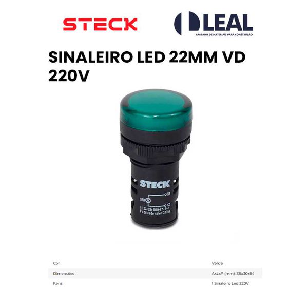 SINALEIRO LED 22MM VD 220V