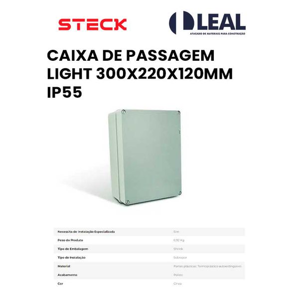 CAIXA DE PASSAGEM LIGHT 300X220X120MM IP55