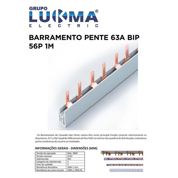 BARRAMENTO PENTE 63A BIPOLAR 56P 1M LUKMA