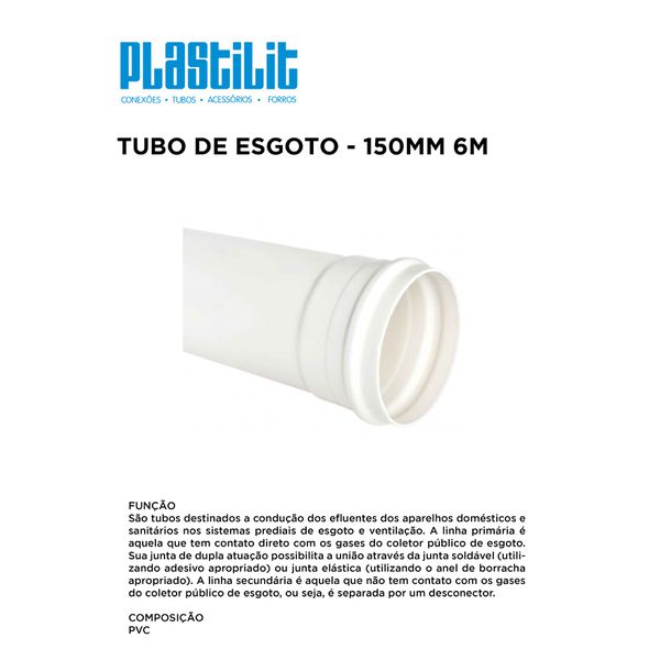 TUBO PVC ESG 150MM 6M PLASTILIT