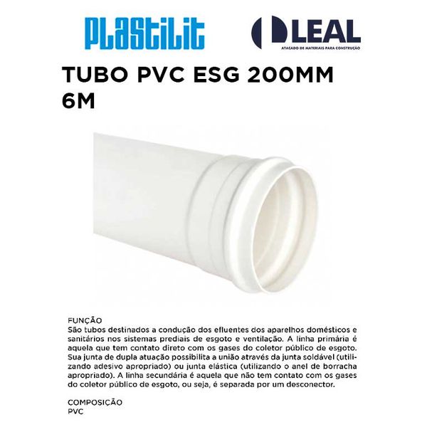 TUBO PVC ESG 200MM 6M PLASTILIT