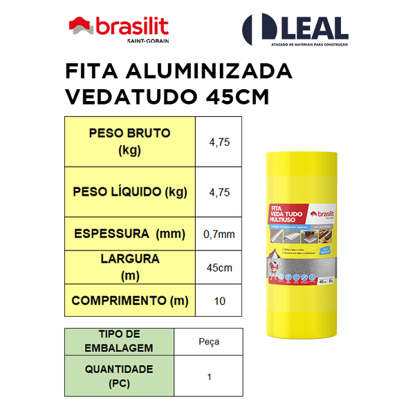 FITA ALUMINIZADA VEDATUDO 45CM BRASILIT