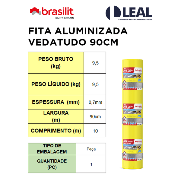 FITA ALUMINIZADA VEDATUDO 90CM BRASILIT