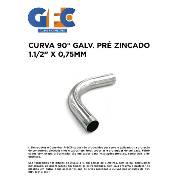 CURVA 90º GALVANIZADO PRE ZINCADO 1.1/2" CRVPZN0109