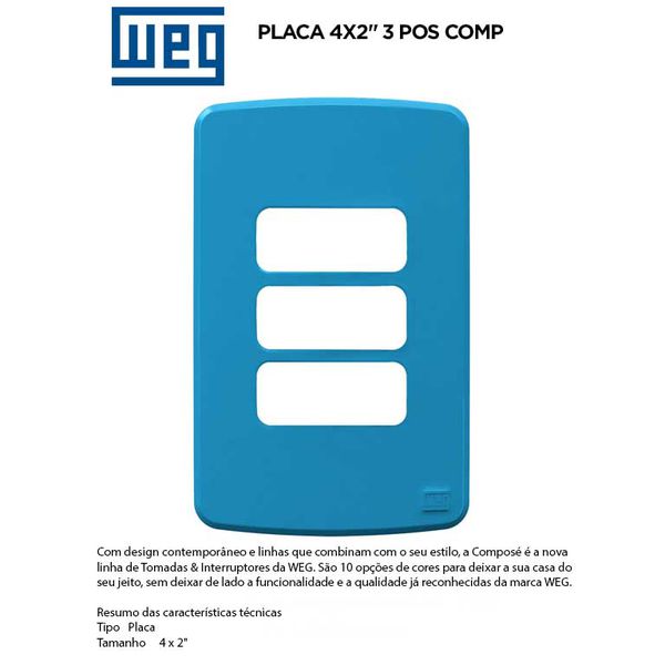 PLACA 4X2" 3 MOD AZUL COMPOSÉ 