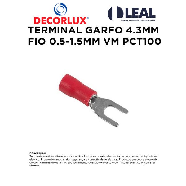 TERMINAL GARFO 4.3MM FIO 0.5-1.5MM PCT100VM DECORLUX 