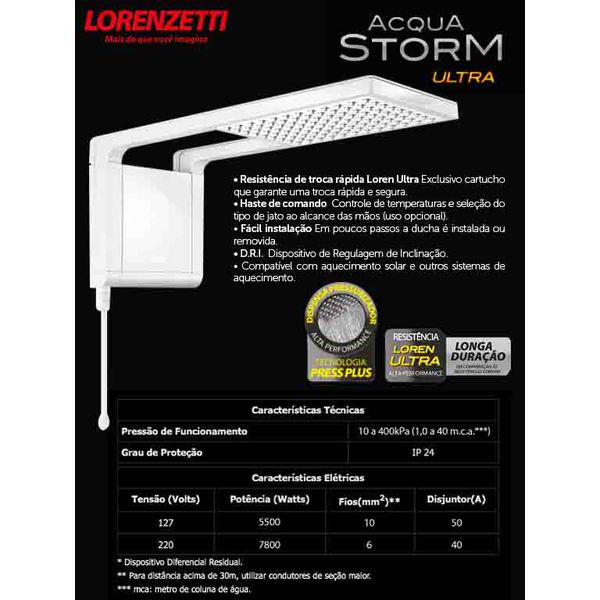 CHUVEIRO ACQUA STORM BRANCO 220V X 7.800W 