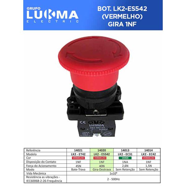 BOTÃO EMERGENCIA COGUMELO GIRA-DESTRAVA LK-2 ES542 VM