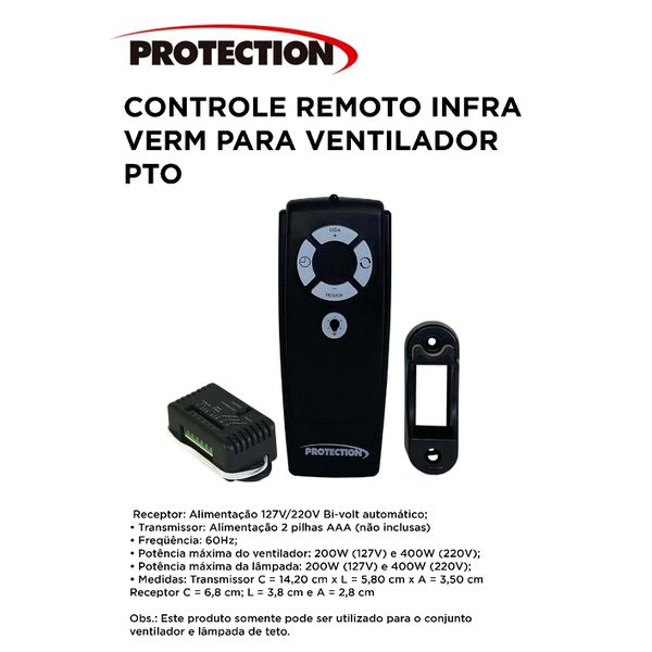 CONTROLE REMOTO INFRA VERMELHO PARA VENTILADOR PRETO 