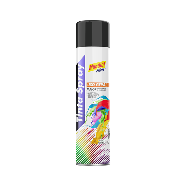 SPRAY USO GERAL PRETO BRILHANTE 400ML MUNDIAL PRIME 