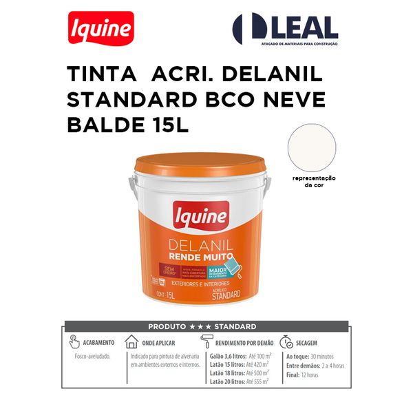 TINTA ACRÍLICA DELANIL RENDE MUITO STANDARD BRANCO NEVE BALDE 15L IQUINE