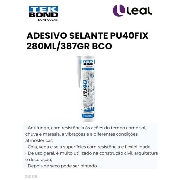 ADESIVO PU FIX - 280ML / 387GR BRANCO TEK BOND 