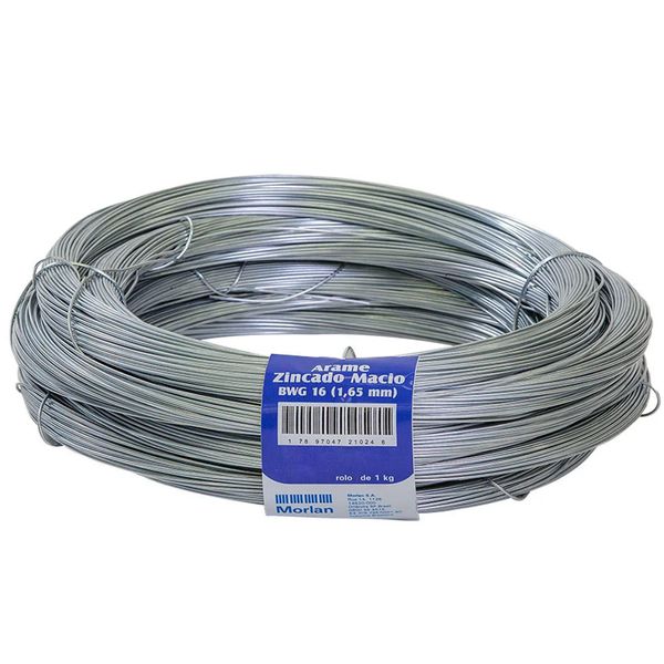 ARAME ZINCADO BWG16-1,65MM 1KG MORLAN (1024)