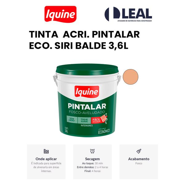 TINTA ACRÍLICA PINTALAR ECO. SIRI BALDE 3,6L IQUINE