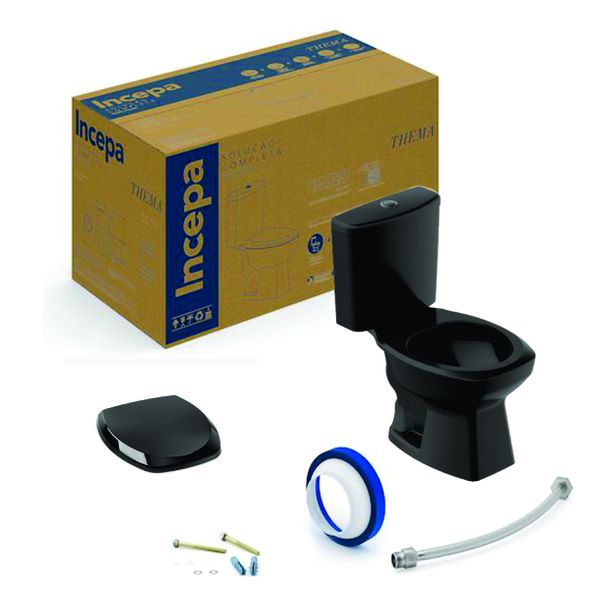 CONJUNTO BACIA COM CAIXA ACOPLADA 3/6 L PRETO + KIT INSTALAÇÃO + ASSENTO THEMA