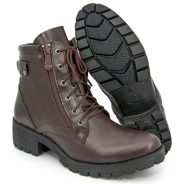 Bota Coturno Feminino Couro Café BR2 Lady Zíper Lateral 