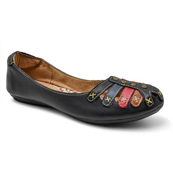 Sapatilha Feminina Couro Preto e Cores Bico Redondo 3001 Confort Bruna Paula