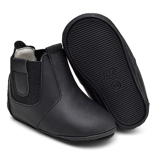 Bota Botinha Bebe Couro Preto Primeiros Passos Confort Bicho de Pé